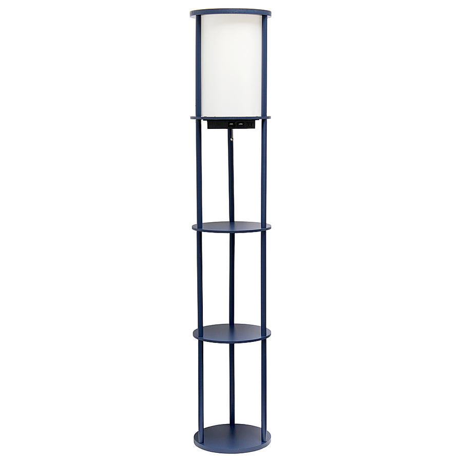 Simple Designs Round Etagere Storage Floor Lamp with 2 USB, 1 Outlet - Navy_0