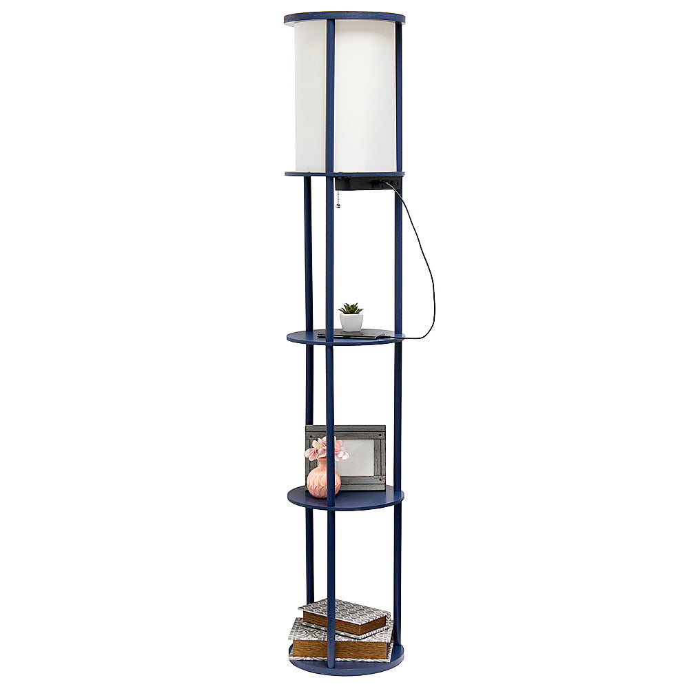 Simple Designs Round Etagere Storage Floor Lamp with 2 USB, 1 Outlet - Navy_9