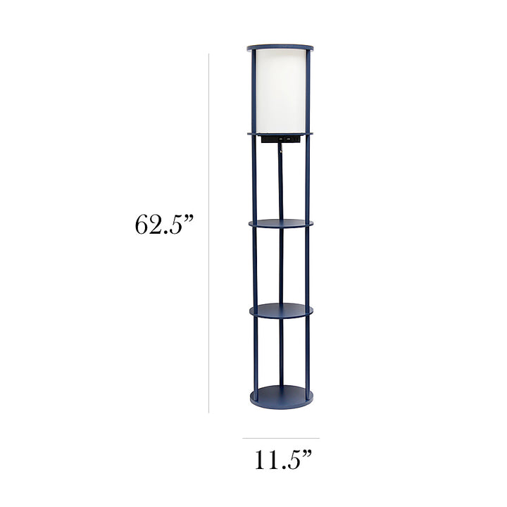 Simple Designs Round Etagere Storage Floor Lamp with 2 USB, 1 Outlet - Navy_2