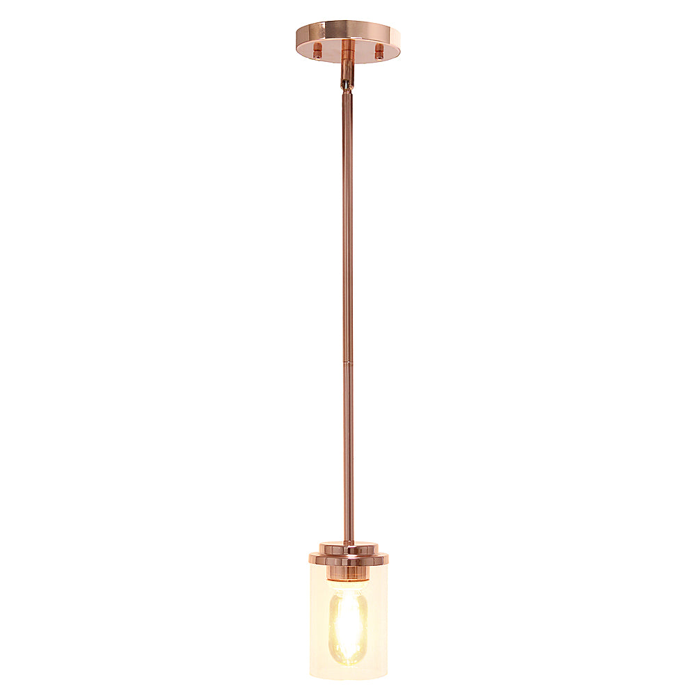 Lalia Home 1 Light Adjustable Pendant Fixture with Clear Glass Cylinder - Rose gold_1