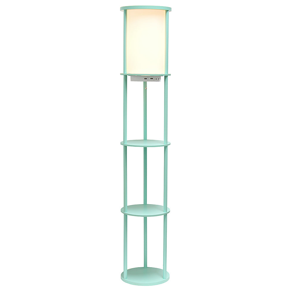 Simple Designs Round Etagere Storage Floor Lamp with 2 USB, 1 Outlet - Aqua_1