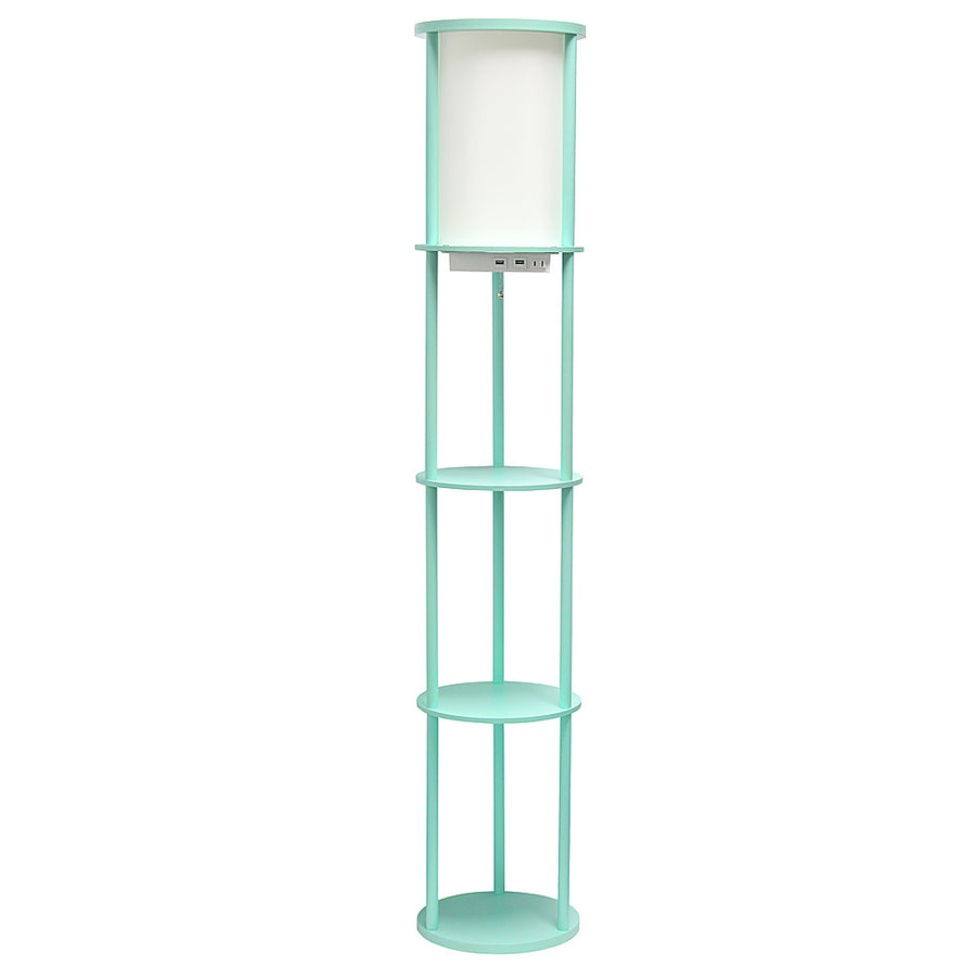 Simple Designs Round Etagere Storage Floor Lamp with 2 USB, 1 Outlet - Aqua_0