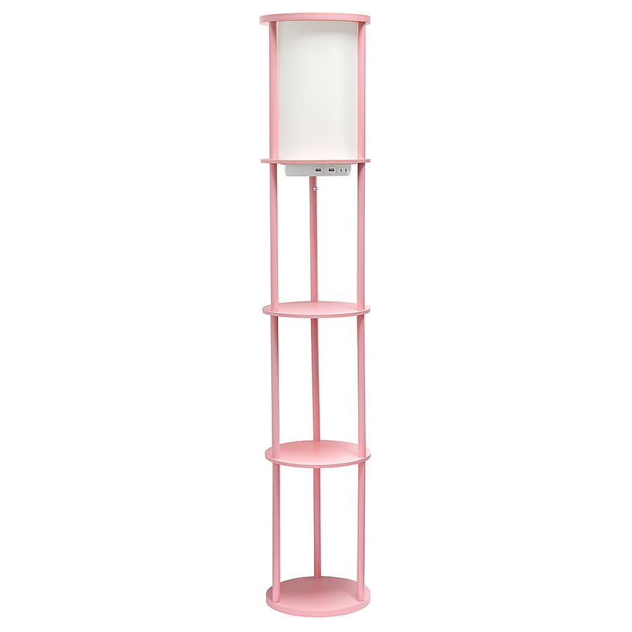 Simple Designs Round Etagere Storage Floor Lamp with 2 USB, 1 Outlet - Light pink_0