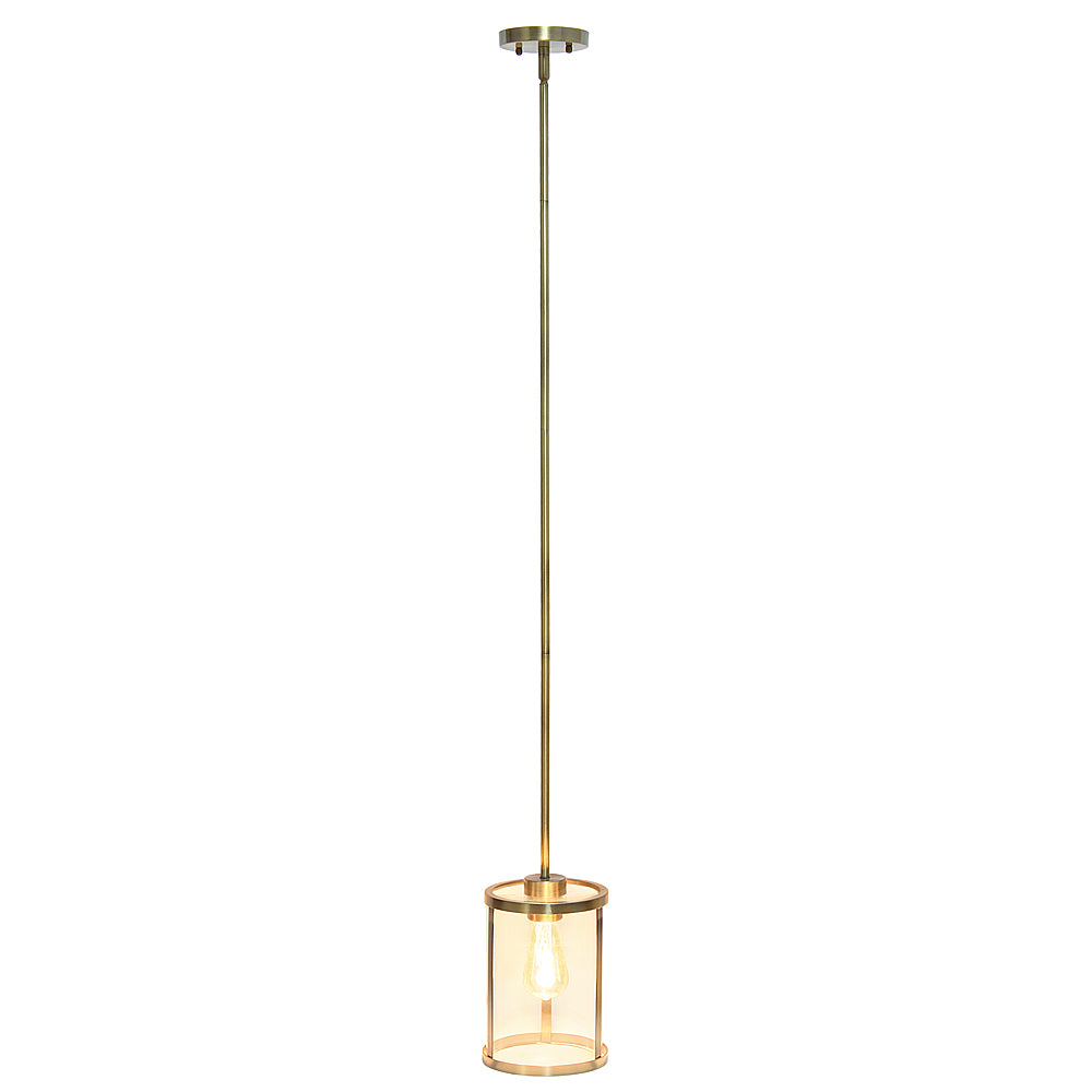Lalia Home 1 Light Adjustable Pendant Fixture with Cylindrical Clear Glass shade and Metal Accents - Antique brass_1