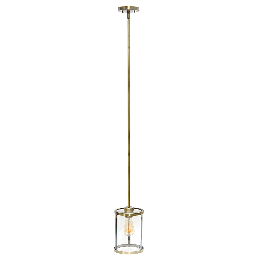 Lalia Home 1 Light Adjustable Pendant Fixture with Cylindrical Clear Glass shade and Metal Accents - Antique brass_0