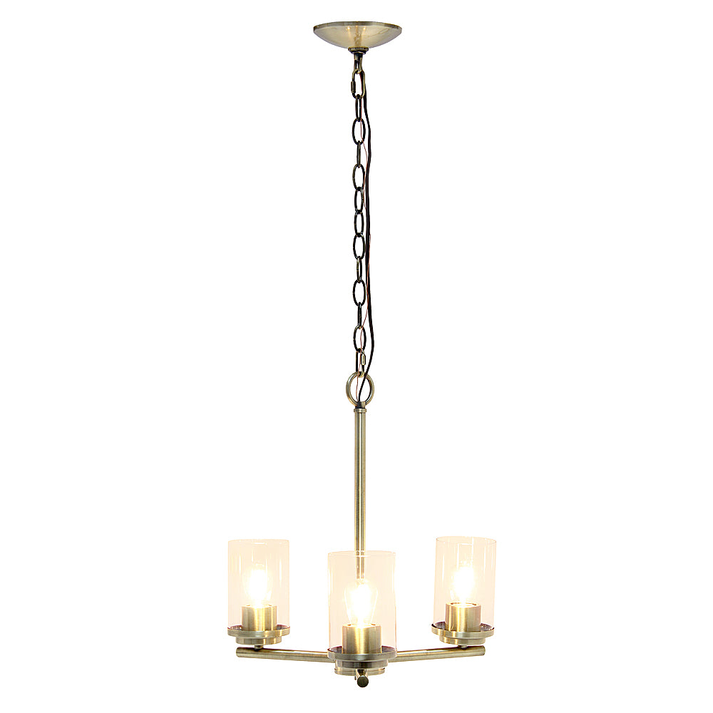 Lalia Home 3 Light Clear Glass and Metal Hanging Pendant Chandelier - Antique brass_1
