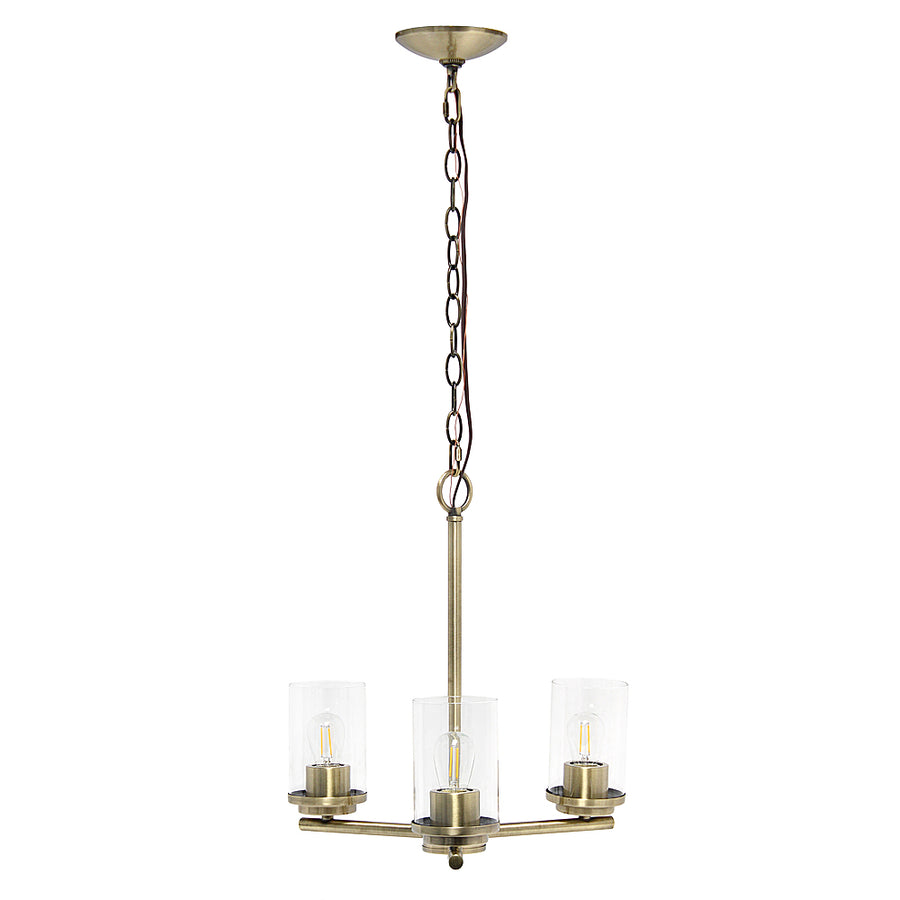 Lalia Home 3 Light Clear Glass and Metal Hanging Pendant Chandelier - Antique brass_0