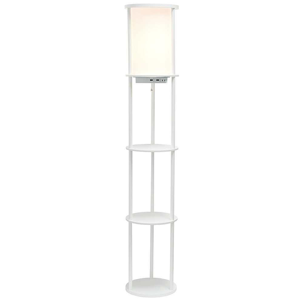 Simple Designs Round Etagere Storage Floor Lamp with 2 USB, 1 Outlet - White_1