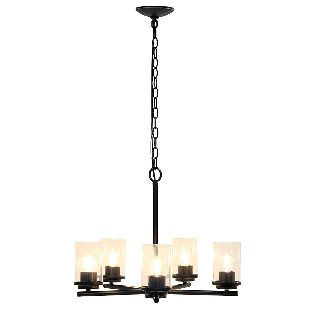 Lalia Home 5 Light Clear Glass and Metal Hanging Pendant Chandelier - Restoration bronze_1