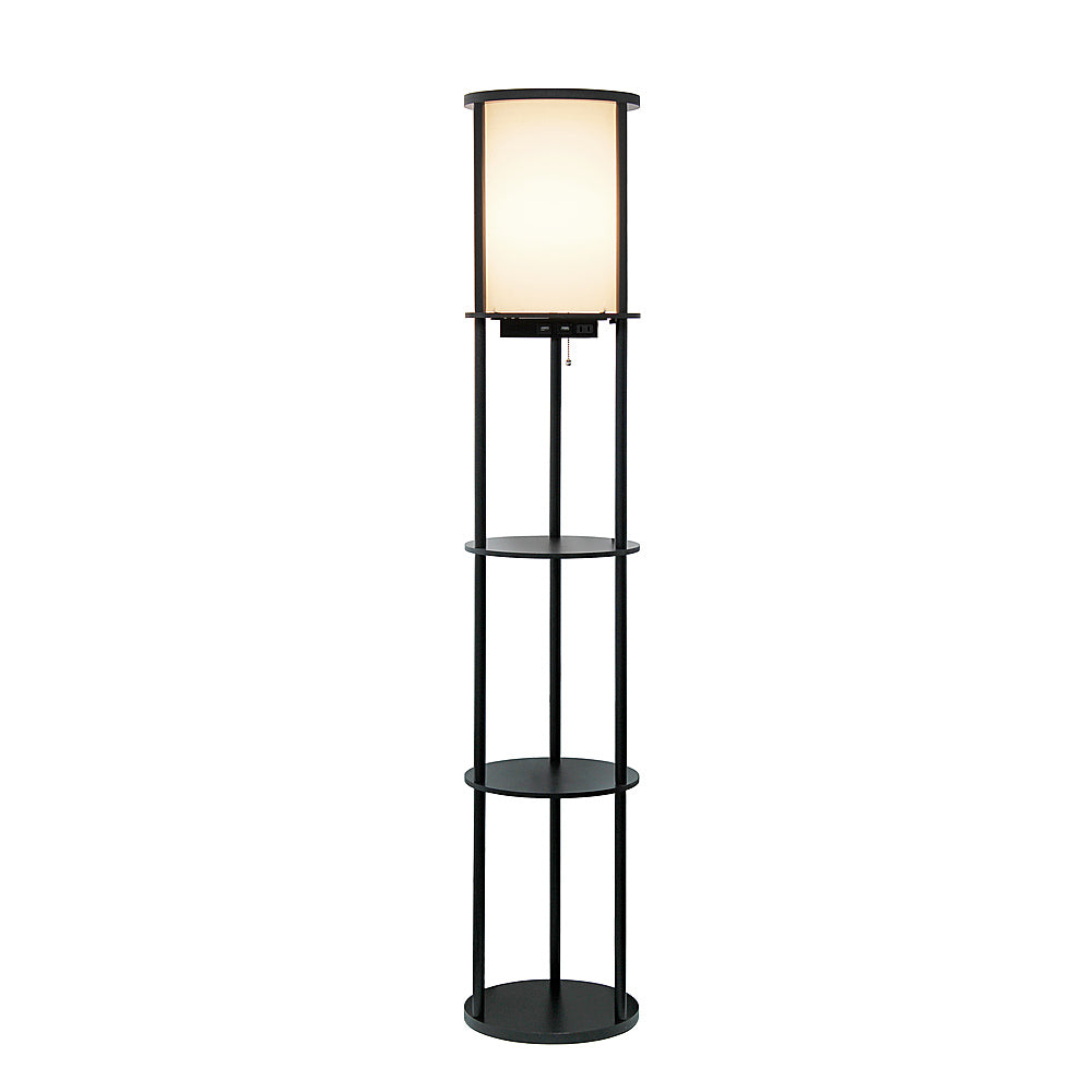 Simple Designs Round Etagere Storage Floor Lamp with 2 USB, 1 Outlet - Black_1