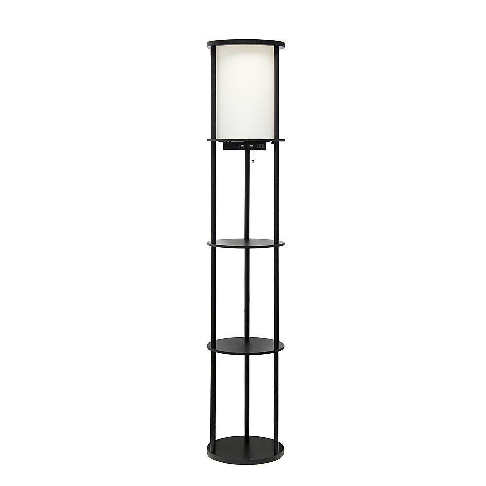 Simple Designs Round Etagere Storage Floor Lamp with 2 USB, 1 Outlet - Black_0