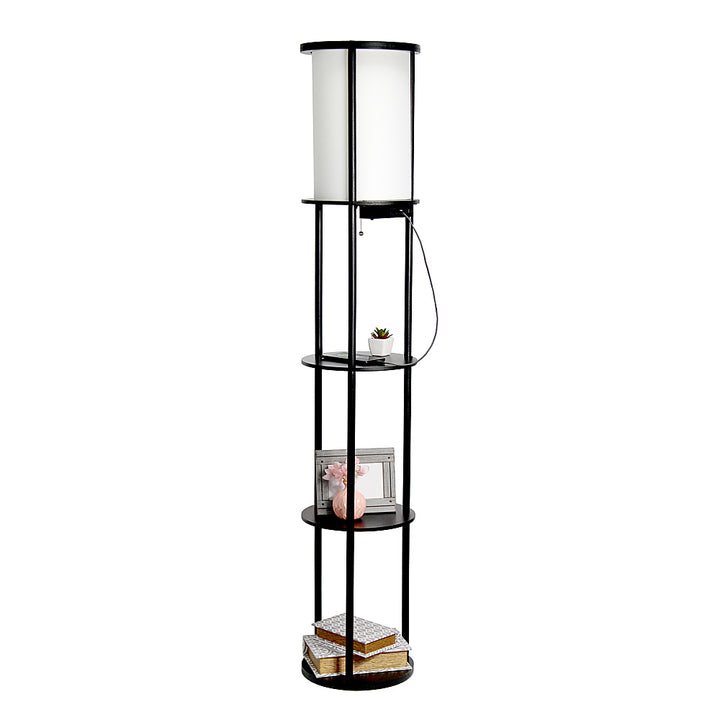 Simple Designs Round Etagere Storage Floor Lamp with 2 USB, 1 Outlet - Black_12