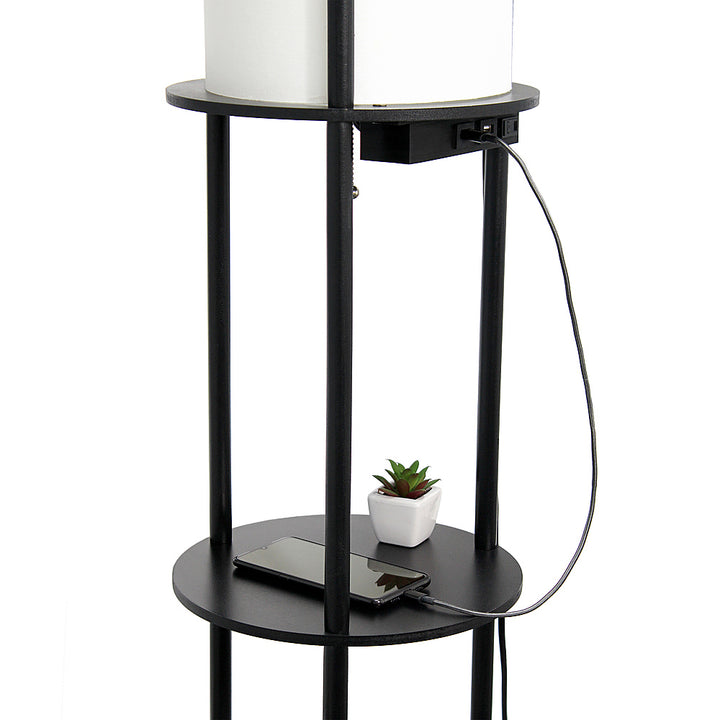 Simple Designs Round Etagere Storage Floor Lamp with 2 USB, 1 Outlet - Black_10