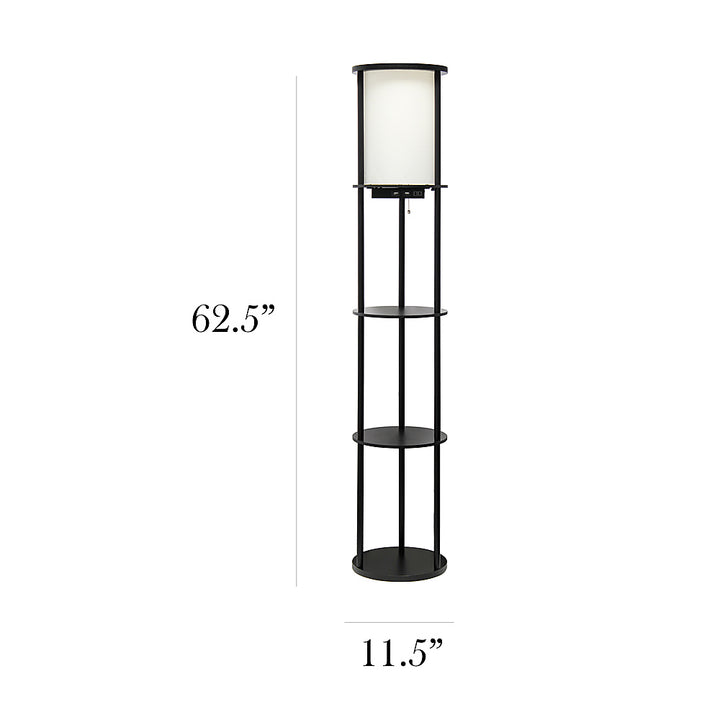 Simple Designs Round Etagere Storage Floor Lamp with 2 USB, 1 Outlet - Black_2