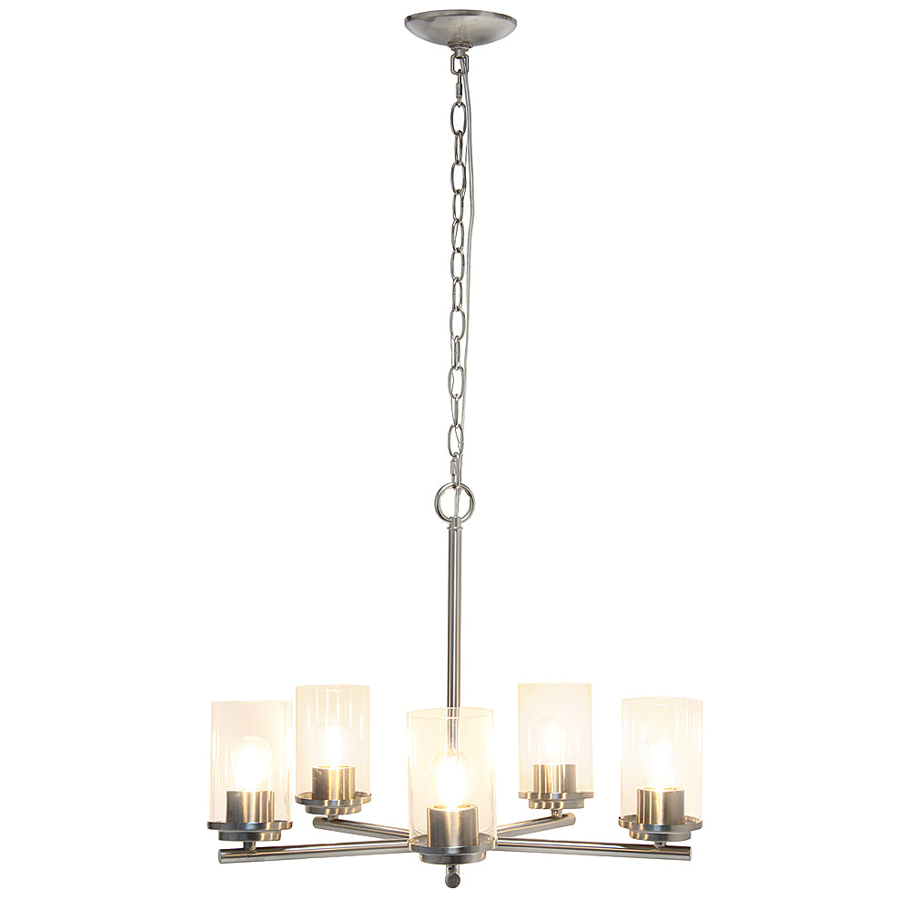 Lalia Home 5 Light Clear Glass and Metal Hanging Pendant Chandelier - Brushed nickel_1
