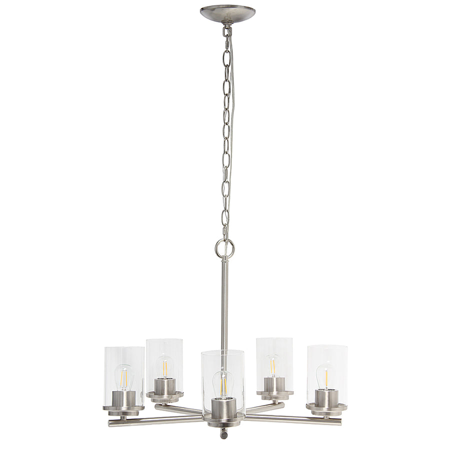 Lalia Home 5 Light Clear Glass and Metal Hanging Pendant Chandelier - Brushed nickel_0