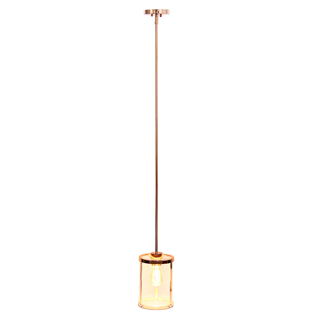 Lalia Home 1 Light Adjustable Pendant Fixture with Cylindrical Clear Glass shade and Metal Accents - Rose gold_1