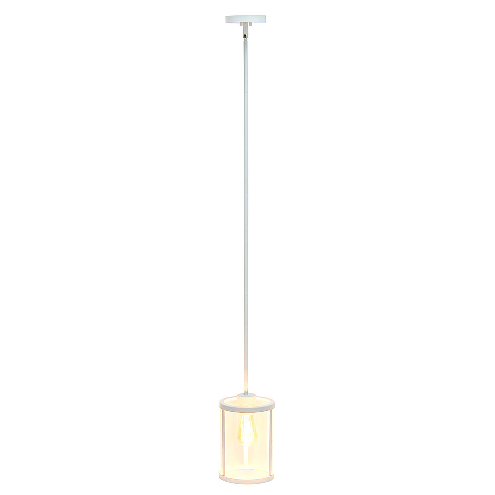 Lalia Home 1 Light Adjustable Pendant Fixture with Cylindrical Clear Glass shade and Metal Accents - White_1