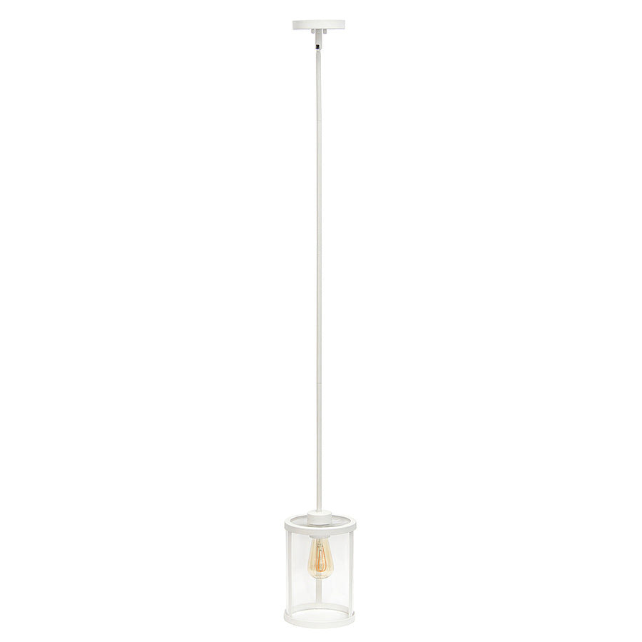 Lalia Home 1 Light Adjustable Pendant Fixture with Cylindrical Clear Glass shade and Metal Accents - White_0