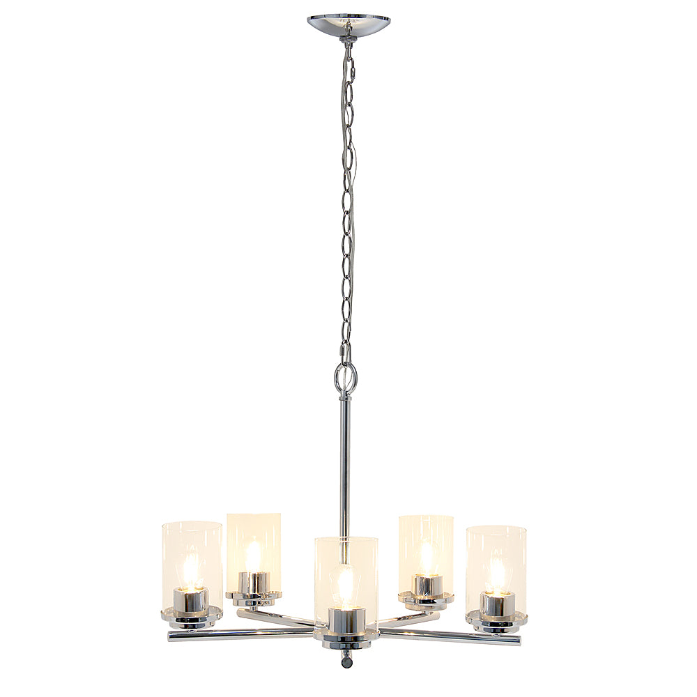 Lalia Home 5 Light Clear Glass and Metal Hanging Pendant Chandelier - Chrome_1