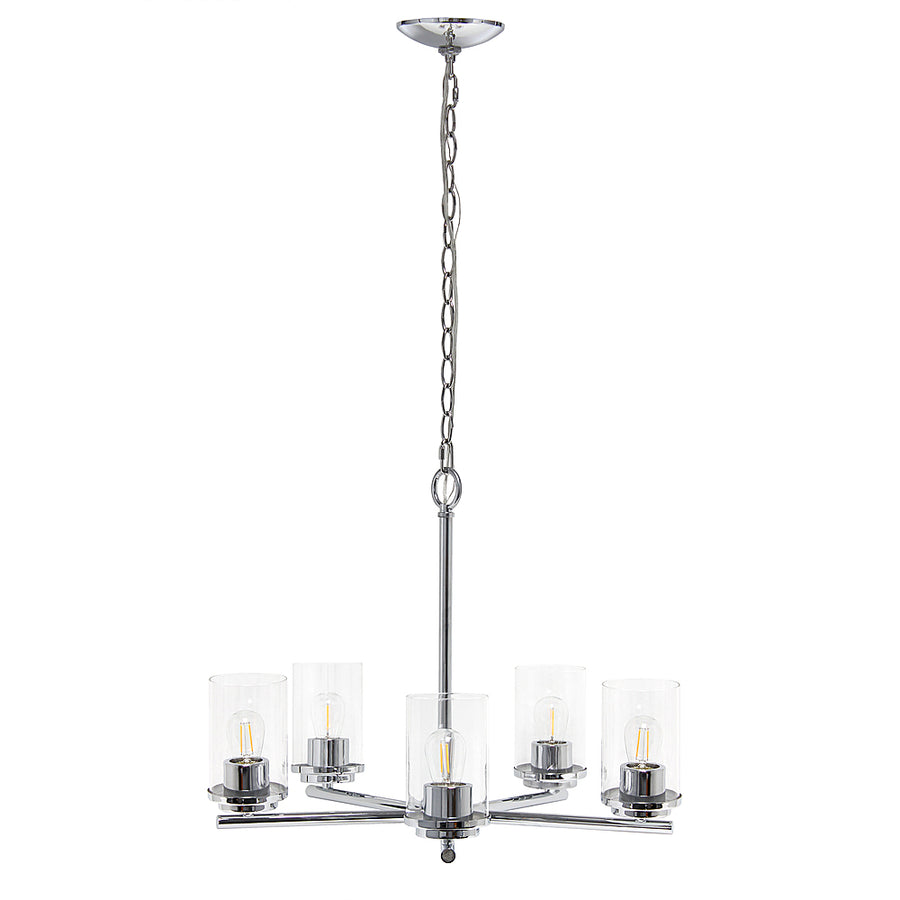 Lalia Home 5 Light Clear Glass and Metal Hanging Pendant Chandelier - Chrome_0