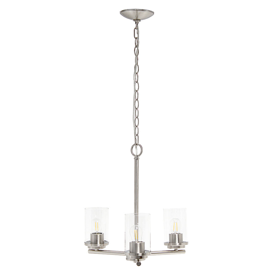 Lalia Home 3 Light Clear Glass and Metal Hanging Pendant Chandelier - Brushed nickel_0
