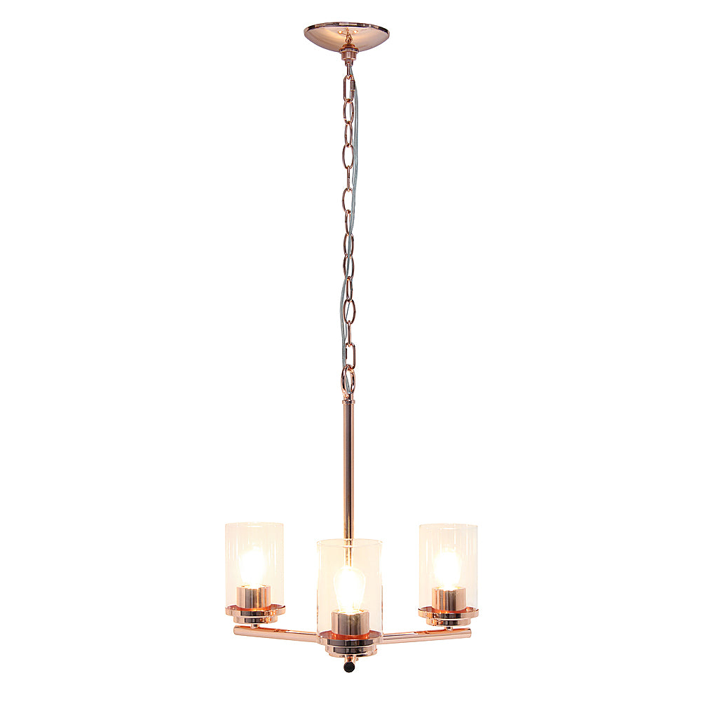 Lalia Home 3 Light Clear Glass and Metal Hanging Pendant Chandelier - Rose gold_1