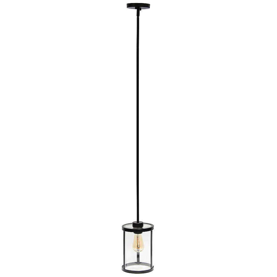 Lalia Home 1 Light Adjustable Pendant Fixture with Cylindrical Clear Glass shade and Metal Accents - Black_0