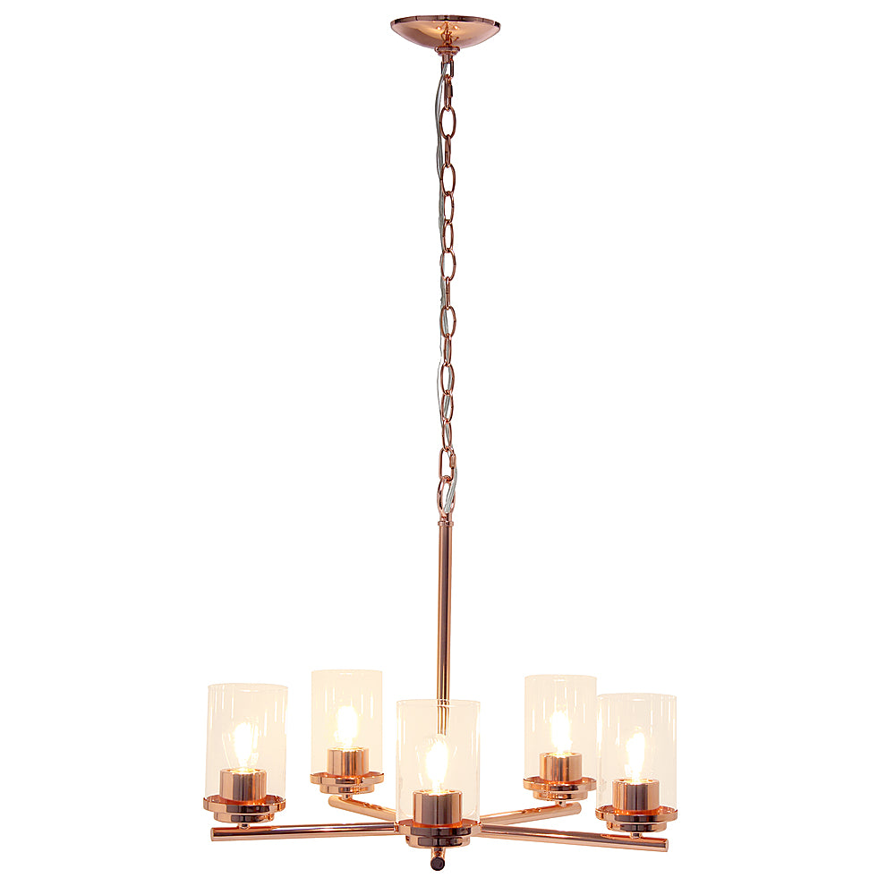 Lalia Home 5 Light Clear Glass and Metal Hanging Pendant Chandelier - Rose gold_1