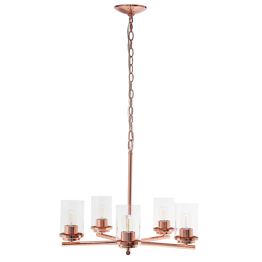 Lalia Home 5 Light Clear Glass and Metal Hanging Pendant Chandelier - Rose gold_0