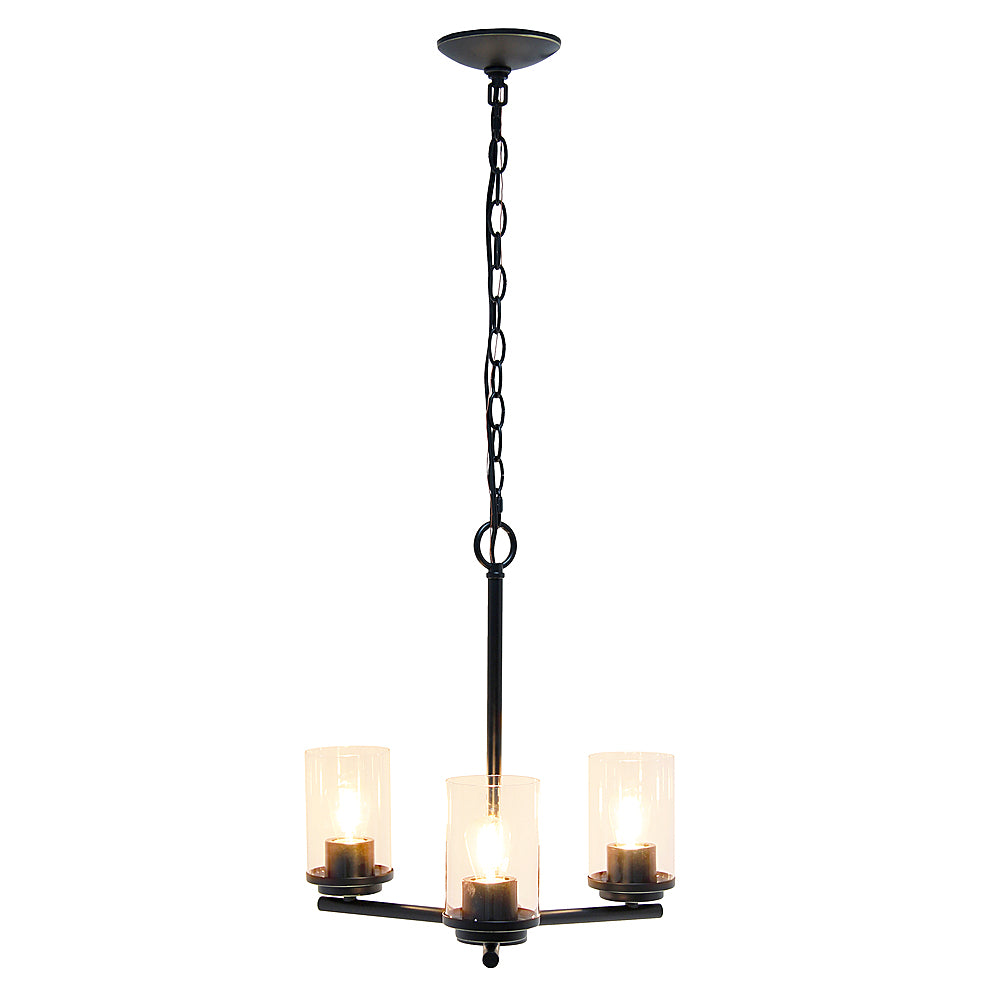 Lalia Home 3 Light Clear Glass and Metal Hanging Pendant Chandelier - Restoration bronze_1