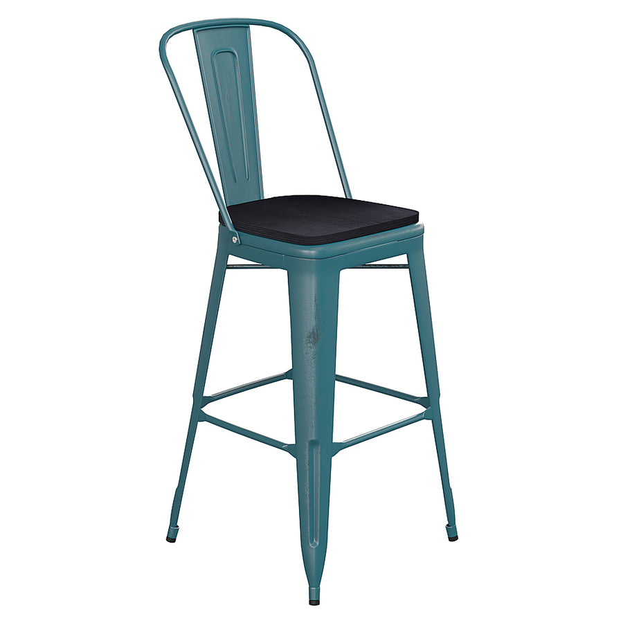 Flash Furniture - Carly All-Weather Bar Height Stool with Poly Resin Seat - Kelly-Blue Teal/Black - Kelly Blue-Teal/Black_0