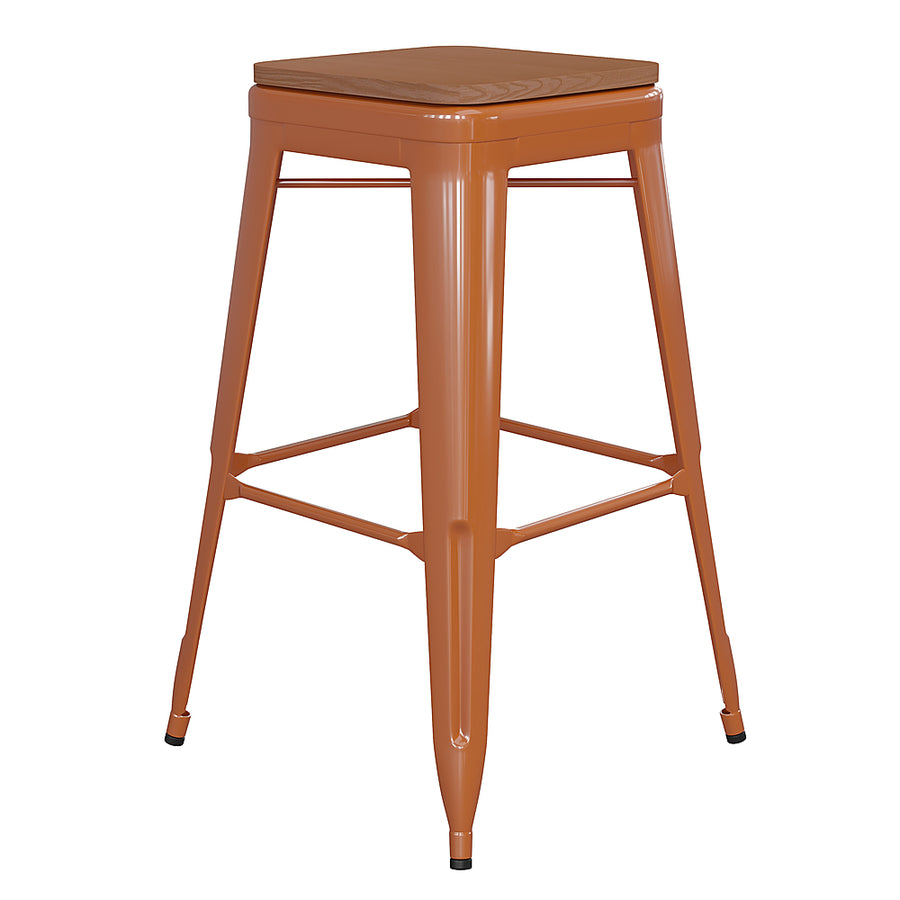 Flash Furniture - Kai Indoor/Outdoor Backless Bar Stool with Poly Seat - Orange/Teak_0