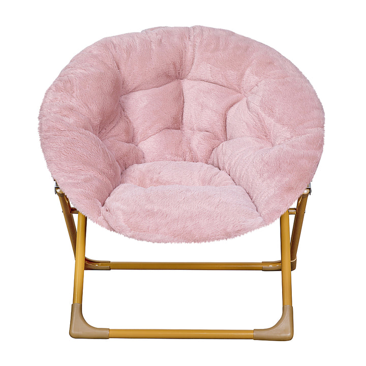 Flash Furniture - Kids Folding Faux Fur Saucer Chair for Playroom or Bedroom - Blush/Soft Gold_9