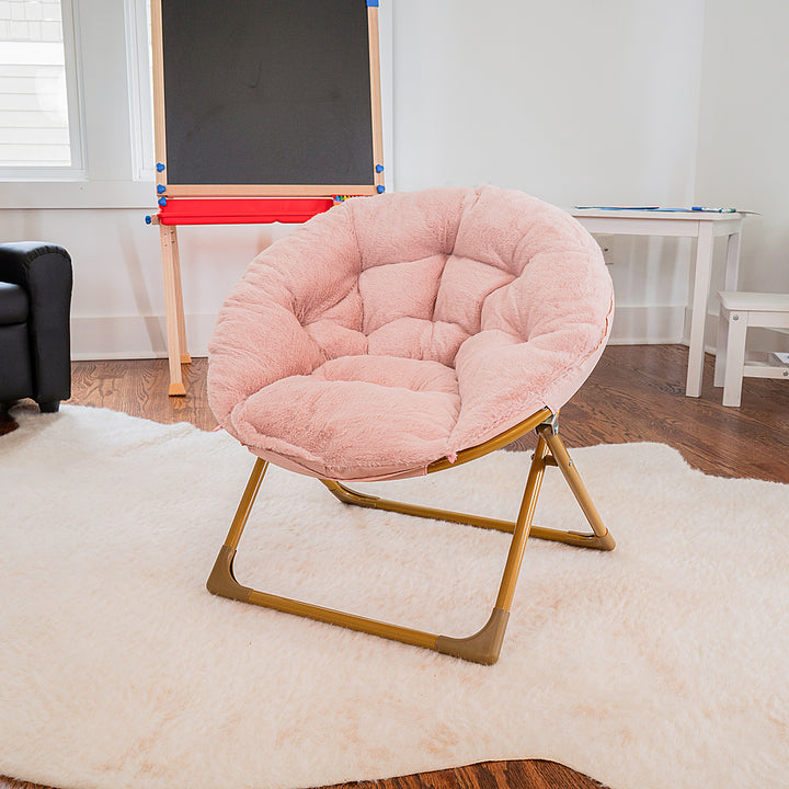 Flash Furniture - Kids Folding Faux Fur Saucer Chair for Playroom or Bedroom - Blush/Soft Gold_5