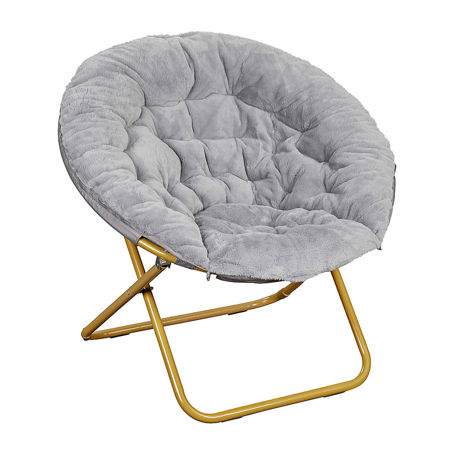 Flash Furniture - Kids Folding Faux Fur Saucer Chair for Playroom or Bedroom - Gray/Soft Gold_0