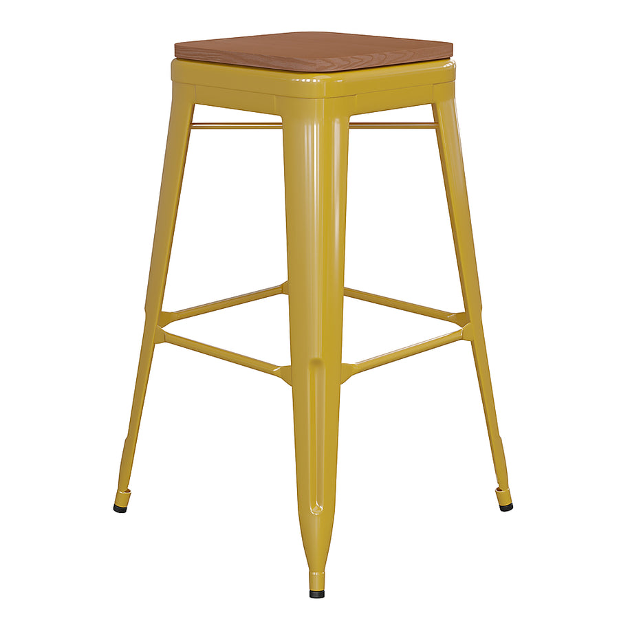 Flash Furniture - Kai Indoor/Outdoor Backless Bar Stool with Poly Seat - Yellow/Teak_0