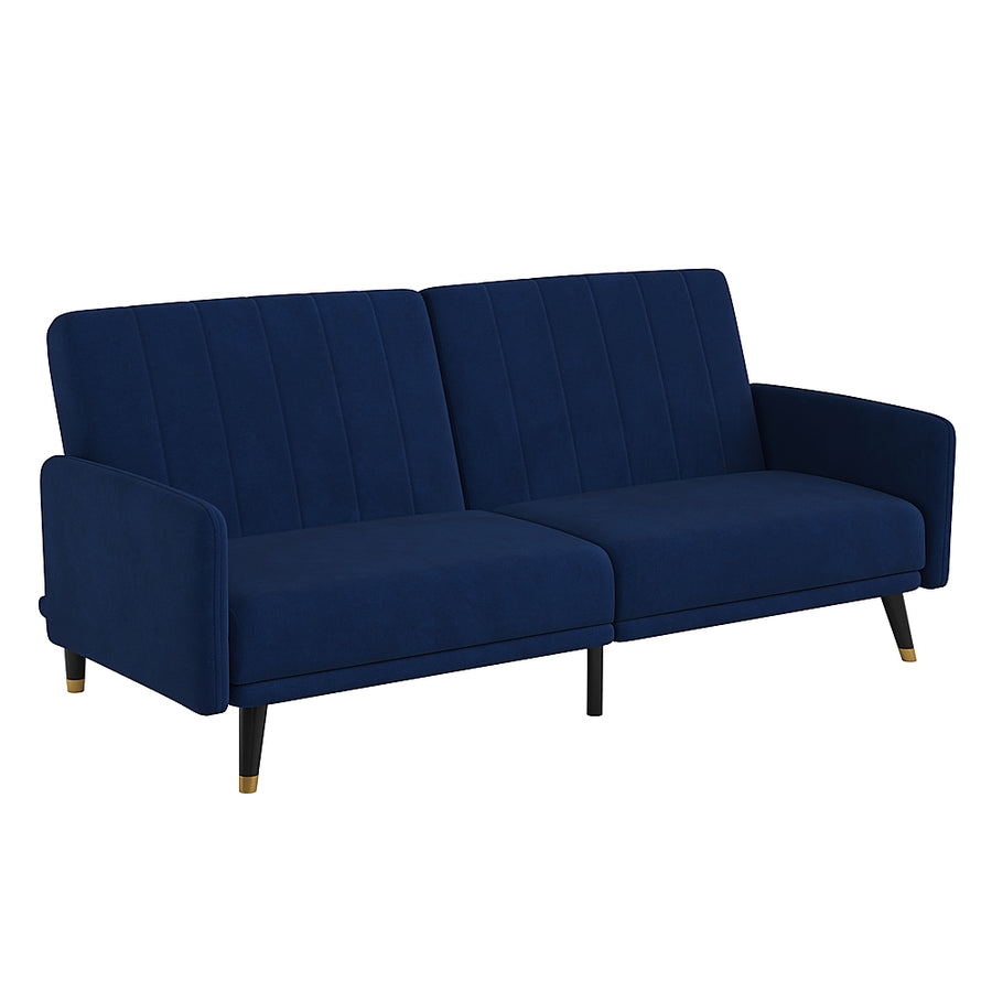 Flash Furniture - Convertible Split Back Futon Sofa Sleeper with Wooden Legs - Navy_0