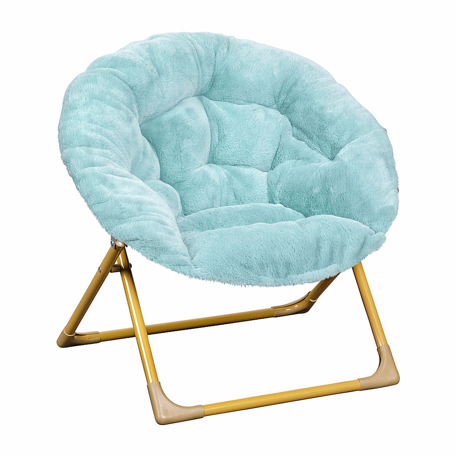 Flash Furniture - Kids Folding Faux Fur Saucer Chair for Playroom or Bedroom - Dusty Aqua/Soft Gold_0
