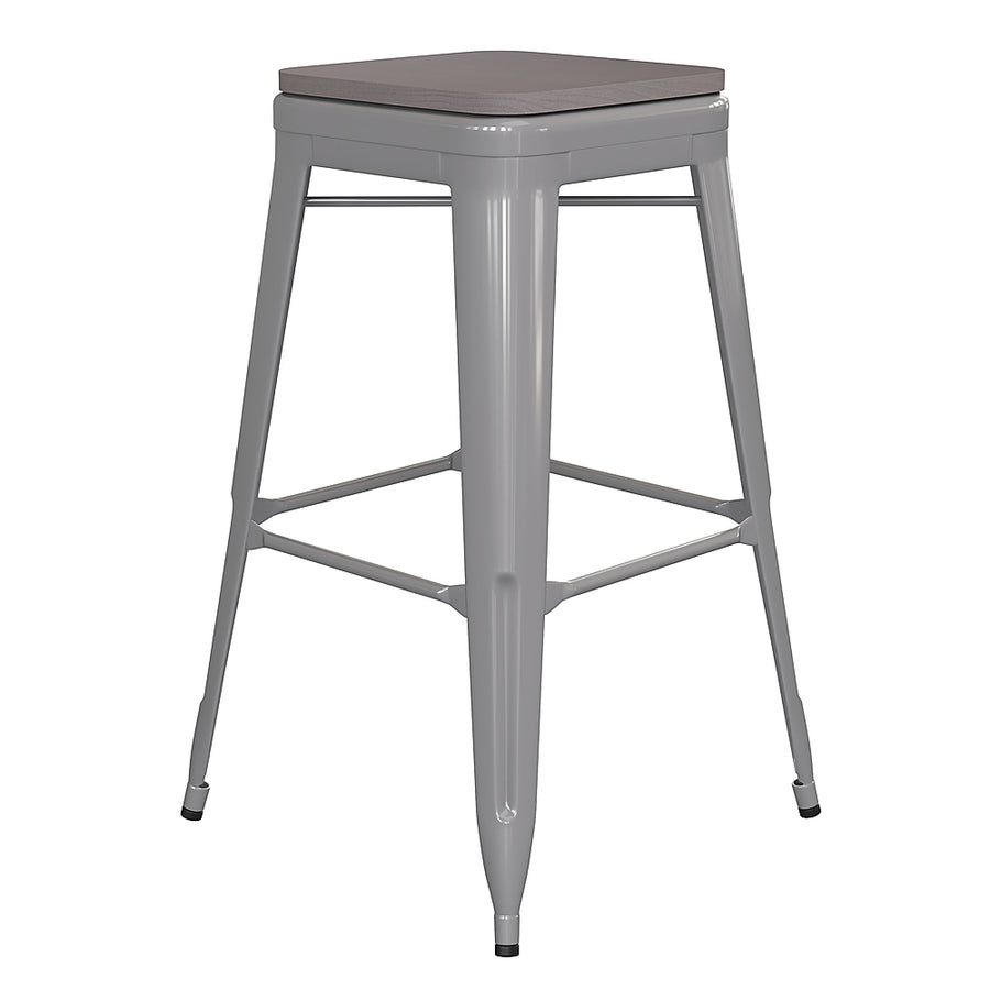 Flash Furniture - Kai Indoor/Outdoor Backless Bar Stool with Poly Seat - Silver/Gray_0