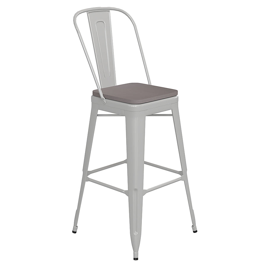 Flash Furniture - Kai All-Weather Commercial Bar Stool with Removable Back/Poly Seat - White/Gray_0