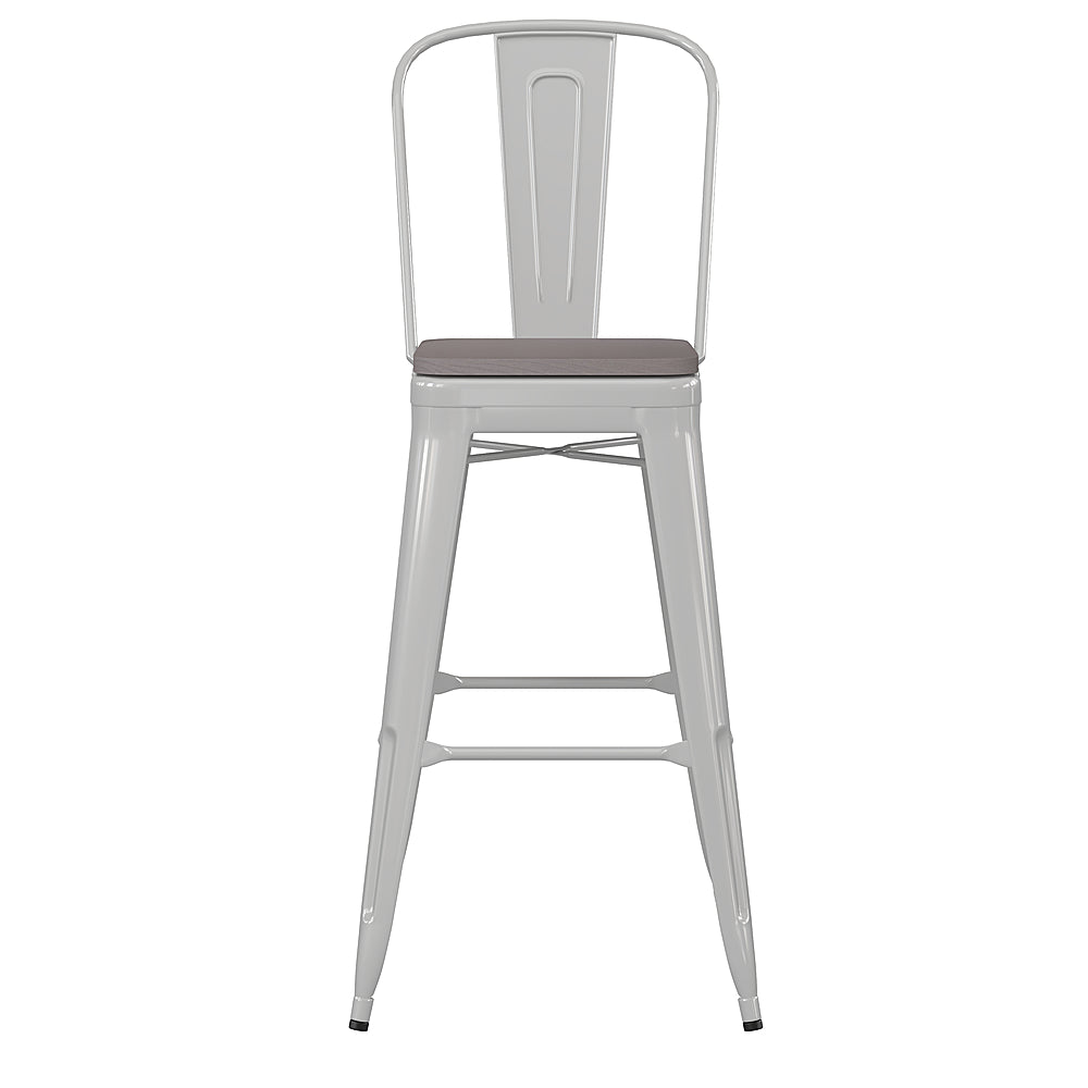 Flash Furniture - Kai All-Weather Commercial Bar Stool with Removable Back/Poly Seat - White/Gray_9
