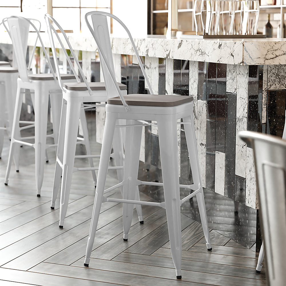 Flash Furniture - Kai All-Weather Commercial Bar Stool with Removable Back/Poly Seat - White/Gray_10