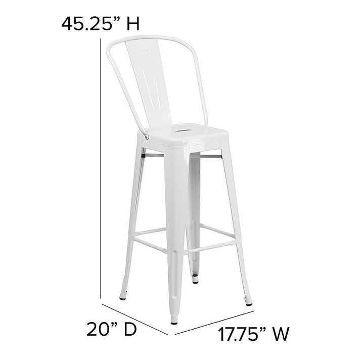 Flash Furniture - Kai All-Weather Commercial Bar Stool with Removable Back/Poly Seat - White/Gray_7