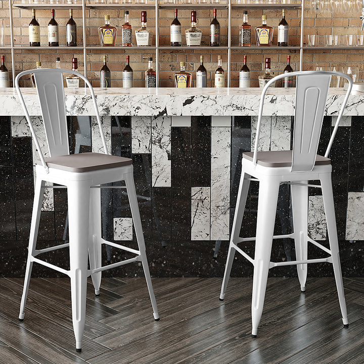 Flash Furniture - Kai All-Weather Commercial Bar Stool with Removable Back/Poly Seat - White/Gray_5