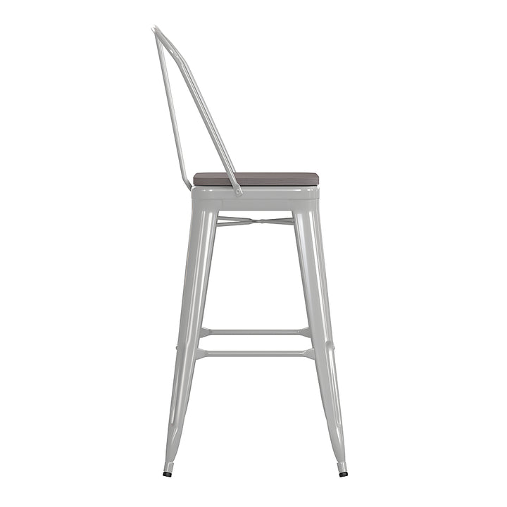 Flash Furniture - Kai All-Weather Commercial Bar Stool with Removable Back/Poly Seat - White/Gray_3