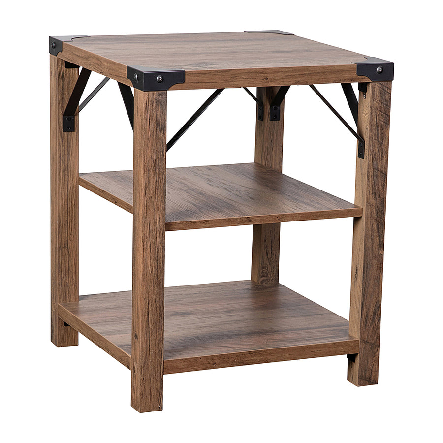 Flash Furniture - 3-Tier Side Table with Metal Side Braces and Corner Caps - Rustic Oak_0