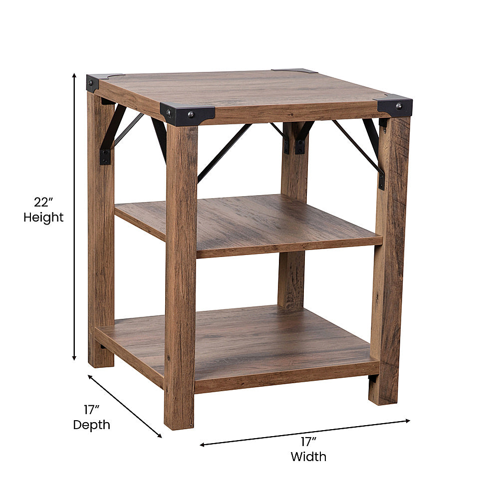 Flash Furniture - 3-Tier Side Table with Metal Side Braces and Corner Caps - Rustic Oak_6
