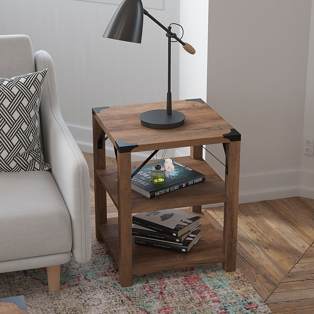 Flash Furniture - 3-Tier Side Table with Metal Side Braces and Corner Caps - Rustic Oak_5