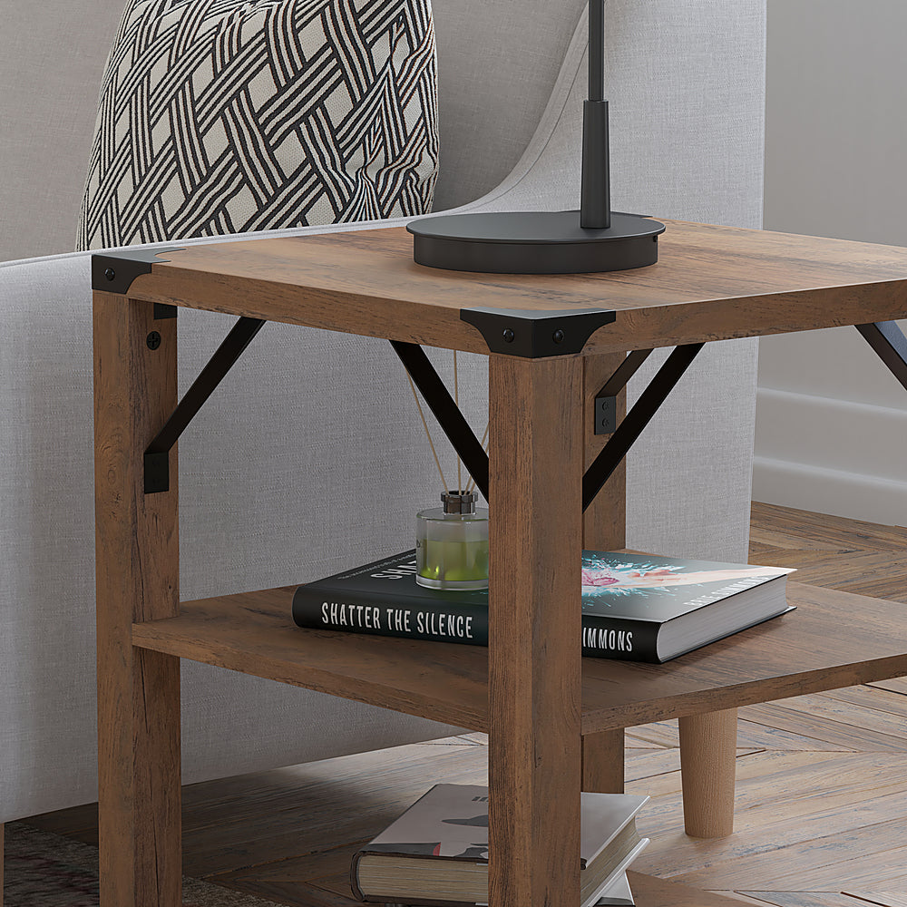 Flash Furniture - 3-Tier Side Table with Metal Side Braces and Corner Caps - Rustic Oak_3